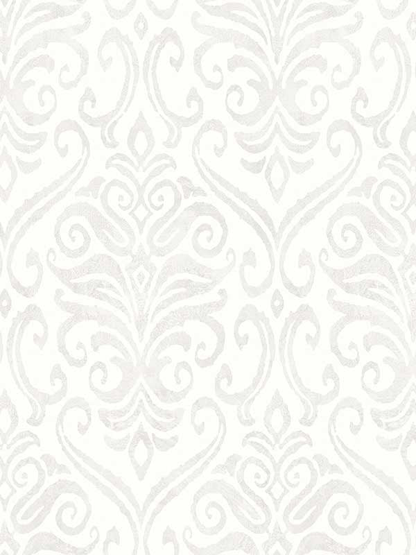 Adavu Damask wallpaper in dove color - pattern number 4148-27437 - by Chesapeake in the PrintWorks collection