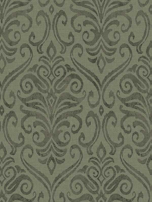 Adavu Damask wallpaper in dark green color - pattern number 4148-27440 - by Chesapeake in the PrintWorks collection