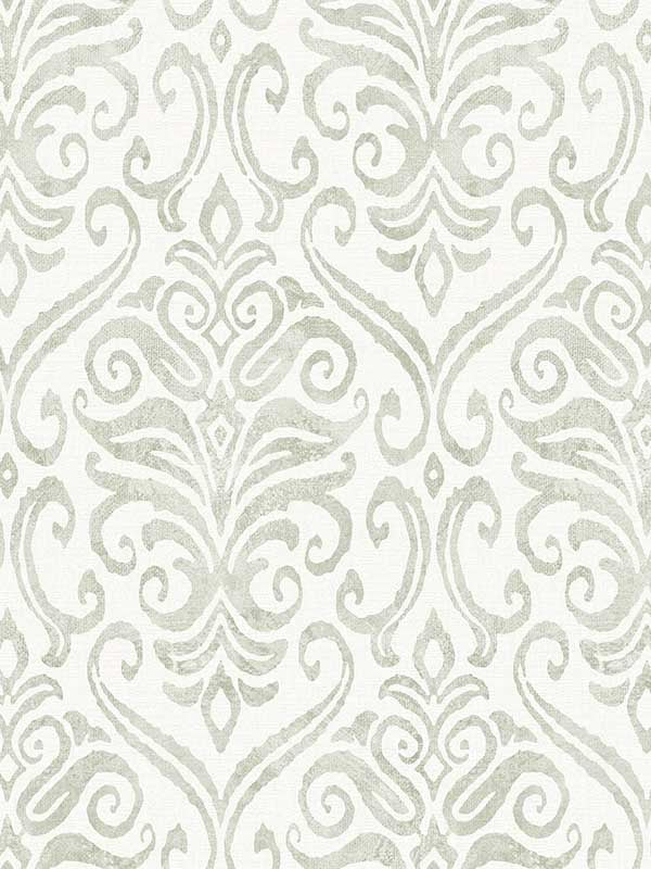 Adavu Damask wallpaper in sage color - pattern number 4148-27441 - by Chesapeake in the PrintWorks collection