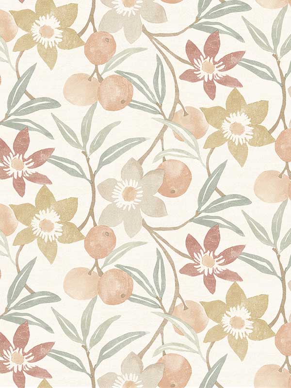 Passiflora Fruit and Floral wallpaper in peach color - pattern number 4148-27447 - by Chesapeake in the PrintWorks collection