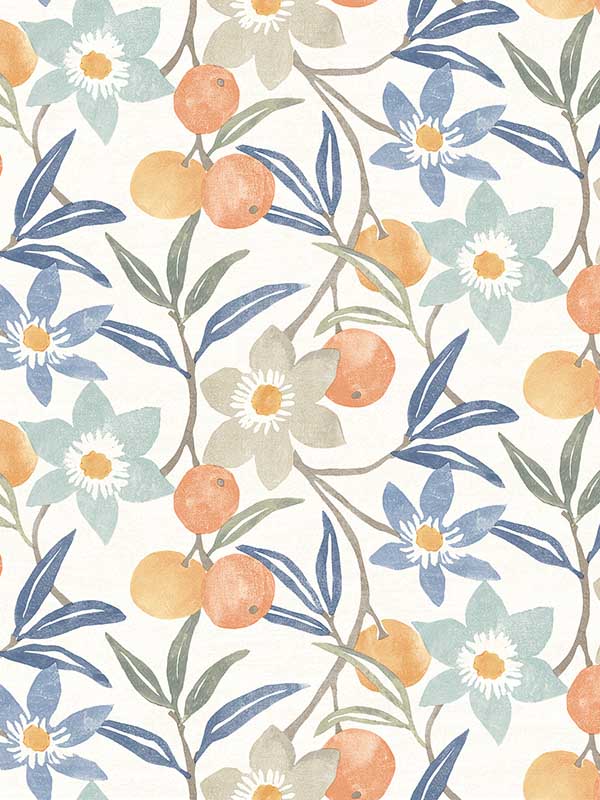 Passiflora Fruit and Floral wallpaper in blue color - pattern number 4148-27448 - by Chesapeake in the PrintWorks collection