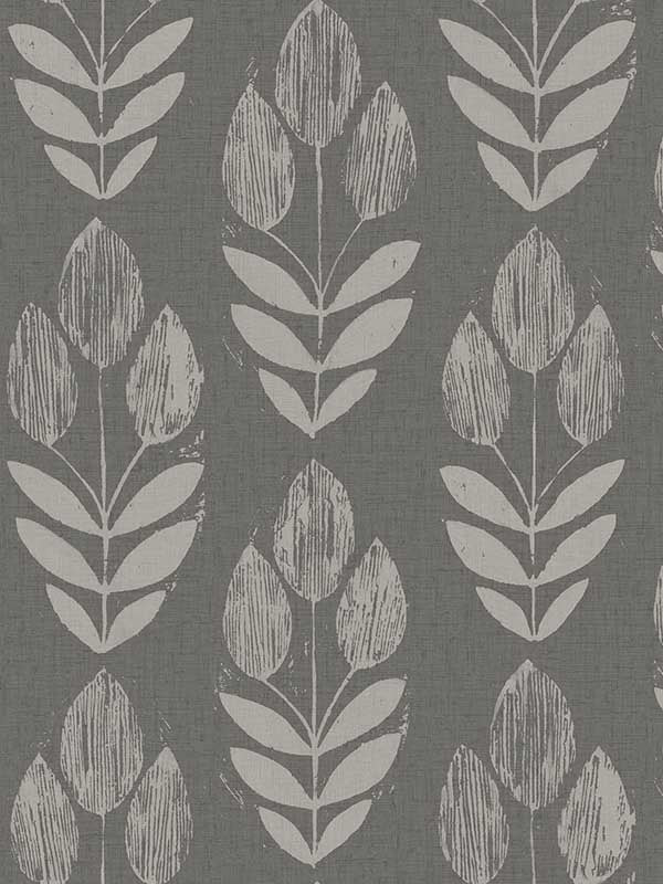Garland Block Tulip wallpaper in charcoal color - pattern number 4148-27477 - by Chesapeake in the PrintWorks collection