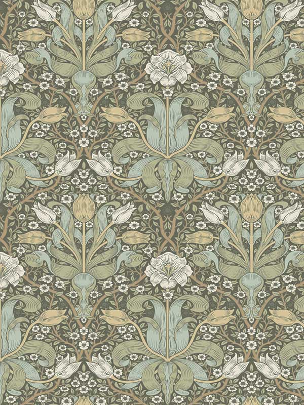 Spring Thicket Tulip Damask wallpaper in green color - pattern number 4171-82067 - by A Street Prints in the Hidden Treasures Volume 2 collection