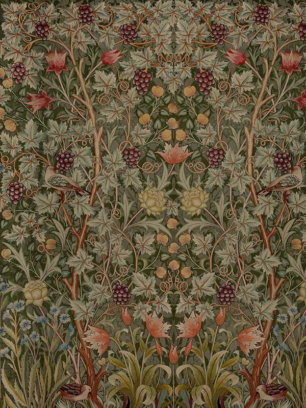 Vine Embroidery 6 Panel mural in dark green color - pattern number 4171-HT84003 - by A Street Prints in the Hidden Treasures Volume 2 collection