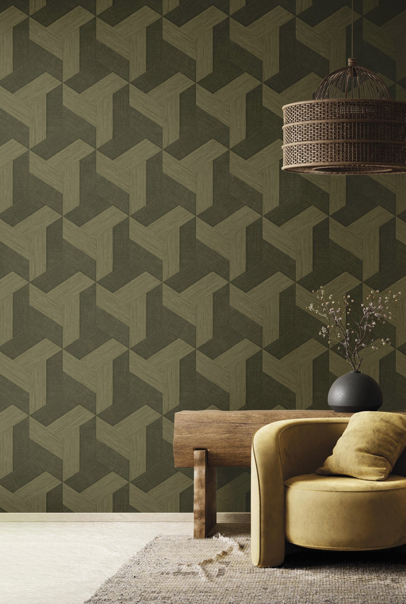 Geometric wallpaper in bronze brown color - pattern number SY27509 - by Galerie in the Synergy collection