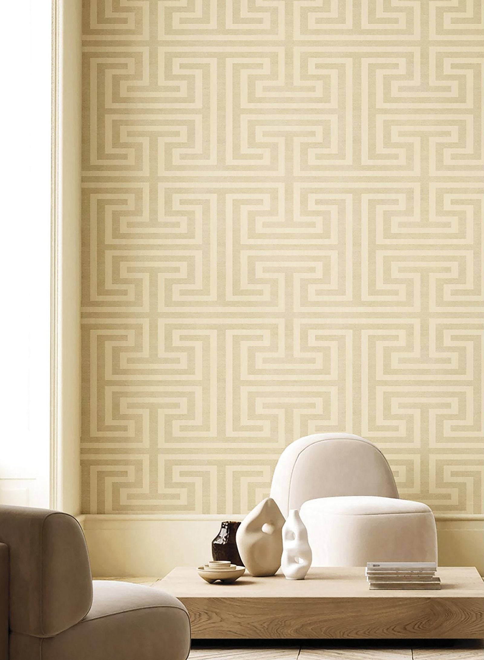 Geometric wallpaper in beige color - pattern number SY27514 - by Galerie in the Synergy collection