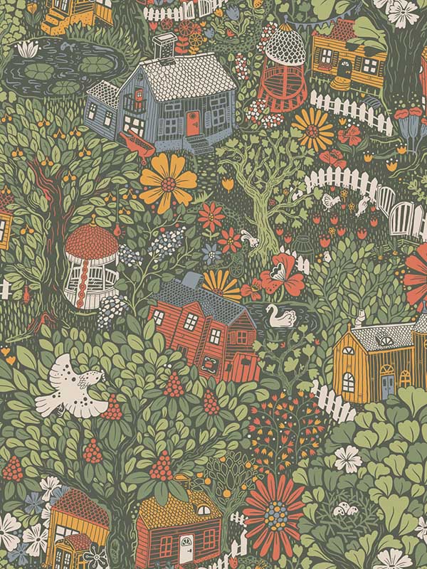 Bygga Bo wallpaper in dark green color - pattern number MB63003 - by York in the Daydream collection