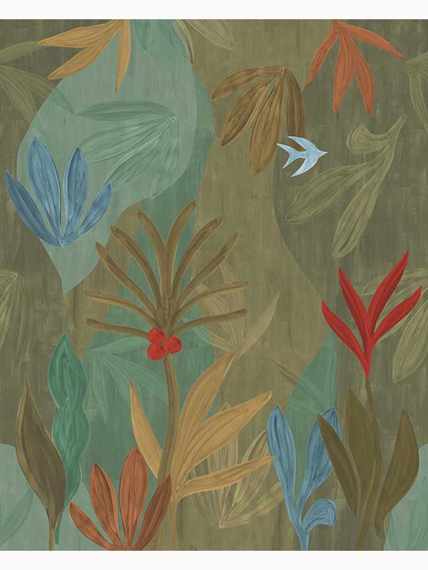 Chambord Gardens mural in leaf &amp; olive color - pattern number ZM2847M - by York in the Artisan Studio collection