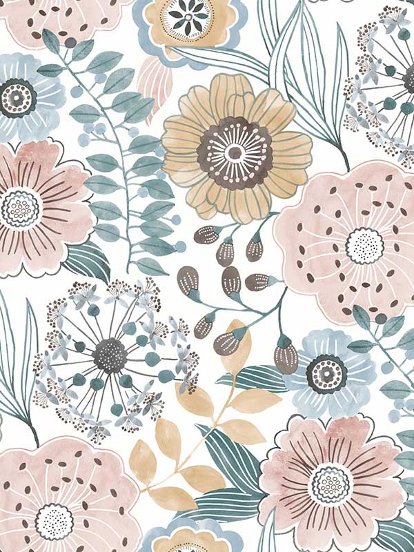 Artistic Bouquet wallpaper in ochre &amp; ocean color - pattern number ZM2891 - by York in the Artisan Studio collection