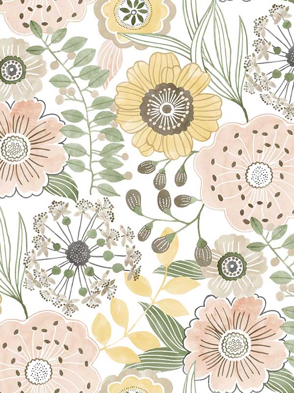 Artistic Bouquet wallpaper in coral &amp; lemon color - pattern number ZM2895 - by York in the Artisan Studio collection