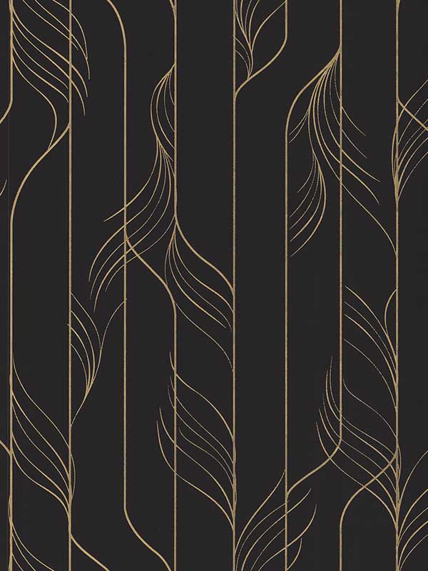 Elemental Thread wallpaper in black &amp; gold color - pattern number DF3305 - by Candice Olson in the Decadence Second Edition collection