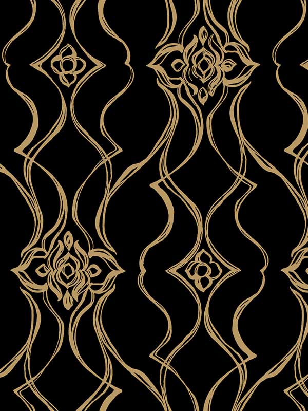 Pirouette wallpaper in black &amp; gold color - pattern number DF3371 - by Candice Olson in the Decadence Second Edition collection