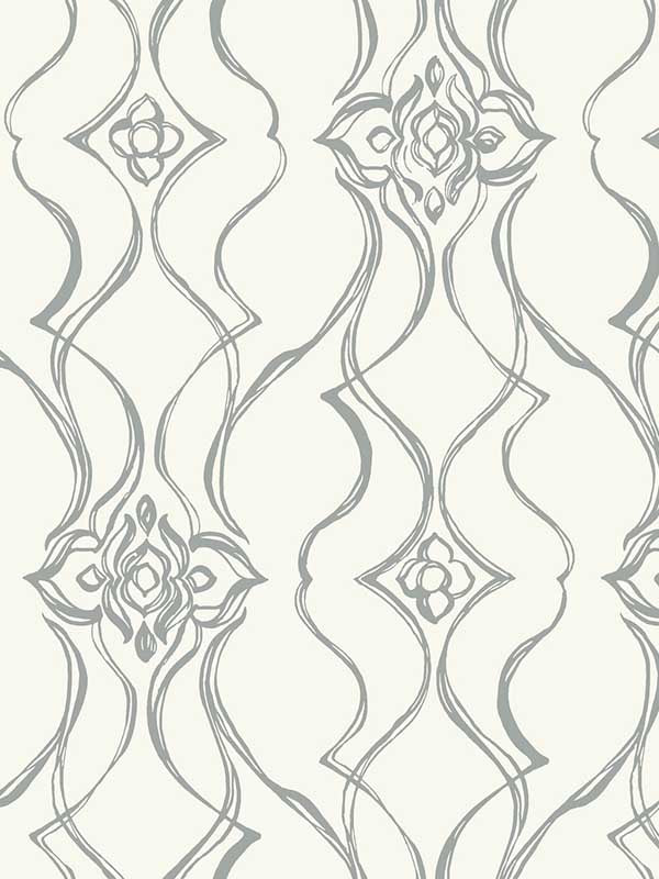 Pirouette wallpaper in white &amp; silver color - pattern number DF3373 - by Candice Olson in the Decadence Second Edition collection