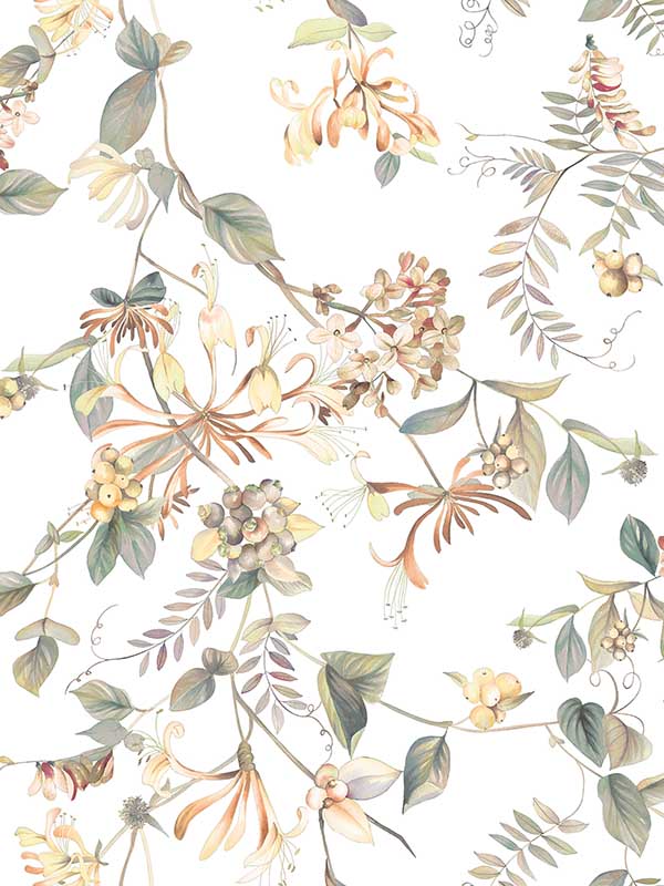 Summer Bouquet wallpaper in white green color - pattern number 47455 - by Galerie in the Flora collection