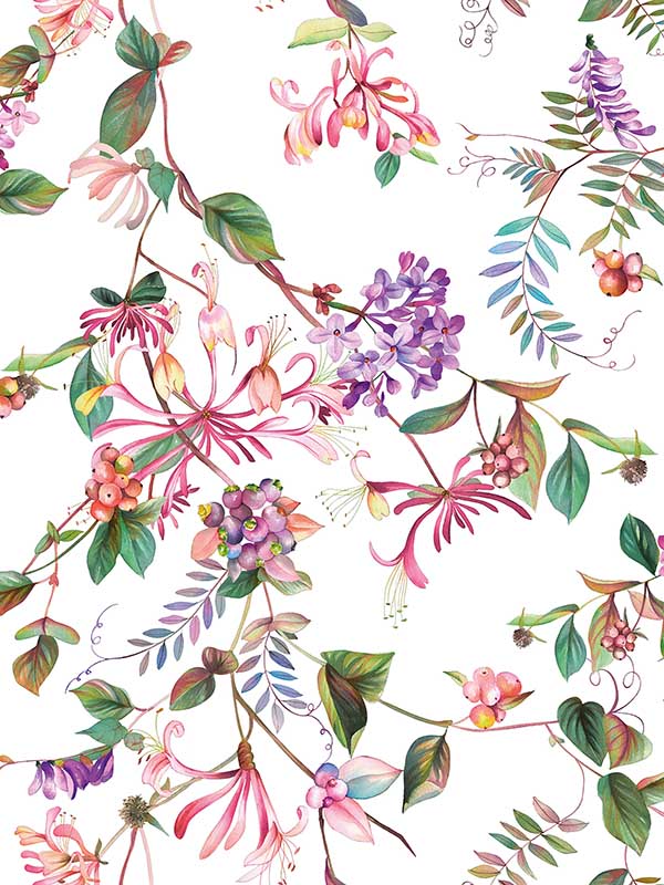 Summer Bouquet wallpaper in white rose green color - pattern number 47456 - by Galerie in the Flora collection