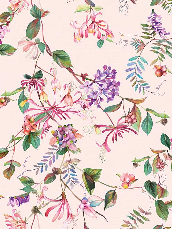 Summer Bouquet wallpaper in beige rose green color - pattern number 47457 - by Galerie in the Flora collection