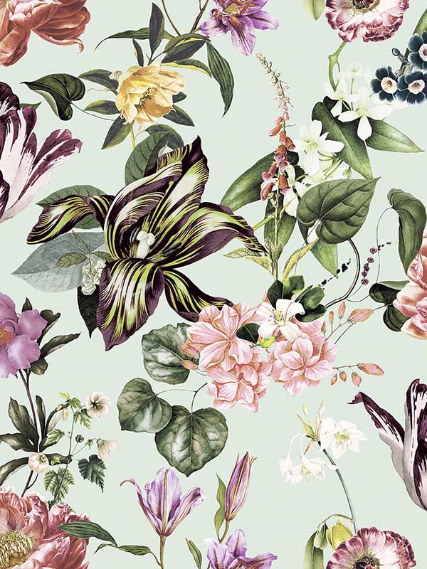 Floral Rhapsody wallpaper in green rose color - pattern number 47459 - by Galerie in the Flora collection