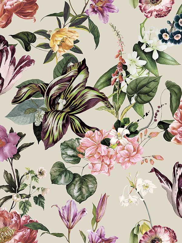 Floral Rhapsody wallpaper in beige rose green color - pattern number 47461 - by Galerie in the Flora collection