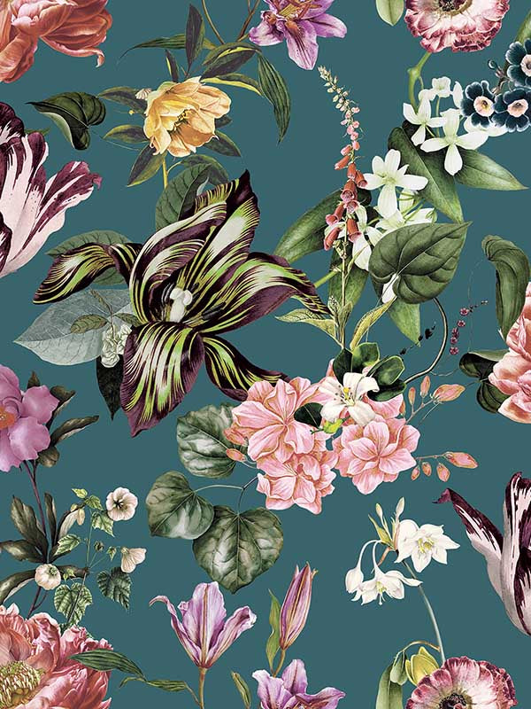 Cherry Blossom wallpaper in grey blue green rose color - pattern number 47462 - by Galerie in the Flora collection
