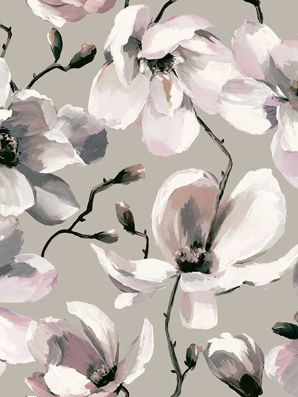 Cherry Blossom wallpaper in grey beige white color - pattern number 47466 - by Galerie in the Flora collection