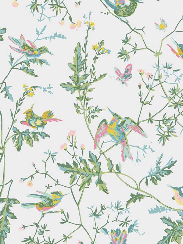 Hummingbirds fabric in green pink color - pattern number 112/4015.CS.0 - by Cole and Son in the Selection of Hummingbirds collection