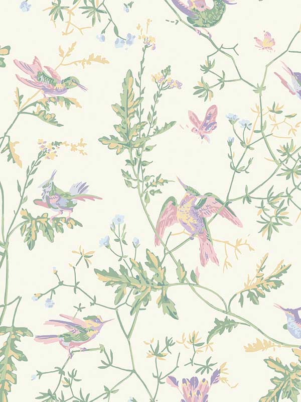 Hummingbirds fabric in blush sage color - pattern number 124/1001.CS.0 - by Cole and Son in the Selection of Hummingbirds collection