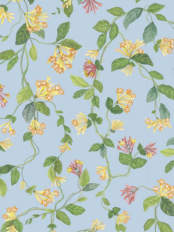 Flora fabric in blue orange color - pattern number 124/3018.CS.0 - by Cole and Son in the Selection of Hummingbirds collection