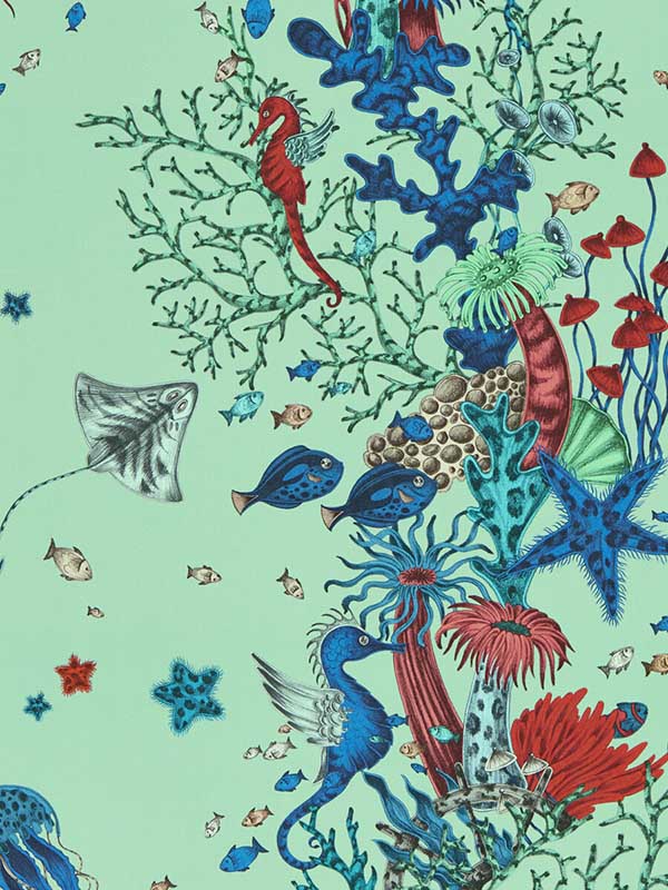 Seaforest wallpaper in aqua color - pattern number W0218/01.CAC.0 - by Clarke and Clarke in the Mythica Wallcoverings collection