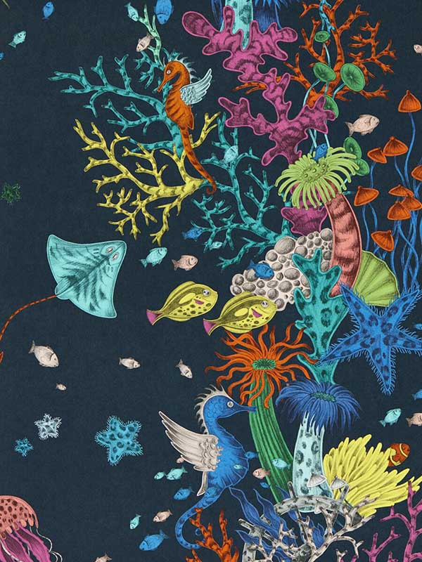 Seaforest wallpaper in navy color - pattern number W0218/04.CAC.0 - by Clarke and Clarke in the Mythica Wallcoverings collection