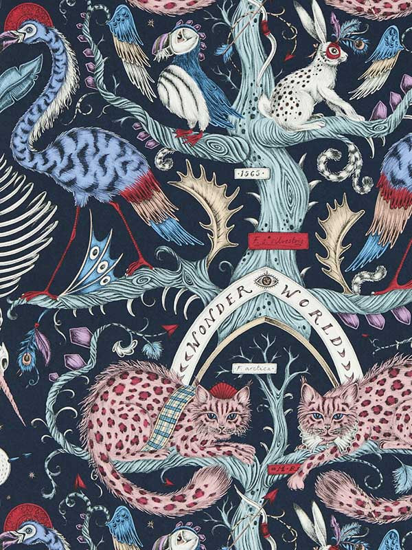 Wonder World wallpaper in berry color - pattern number W0219/01.CAC.0 - by Clarke and Clarke in the Mythica Wallcoverings collection