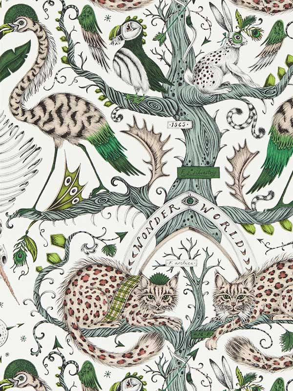 Wonder World wallpaper in emerald color - pattern number W0219/03.CAC.0 - by Clarke and Clarke in the Mythica Wallcoverings collection