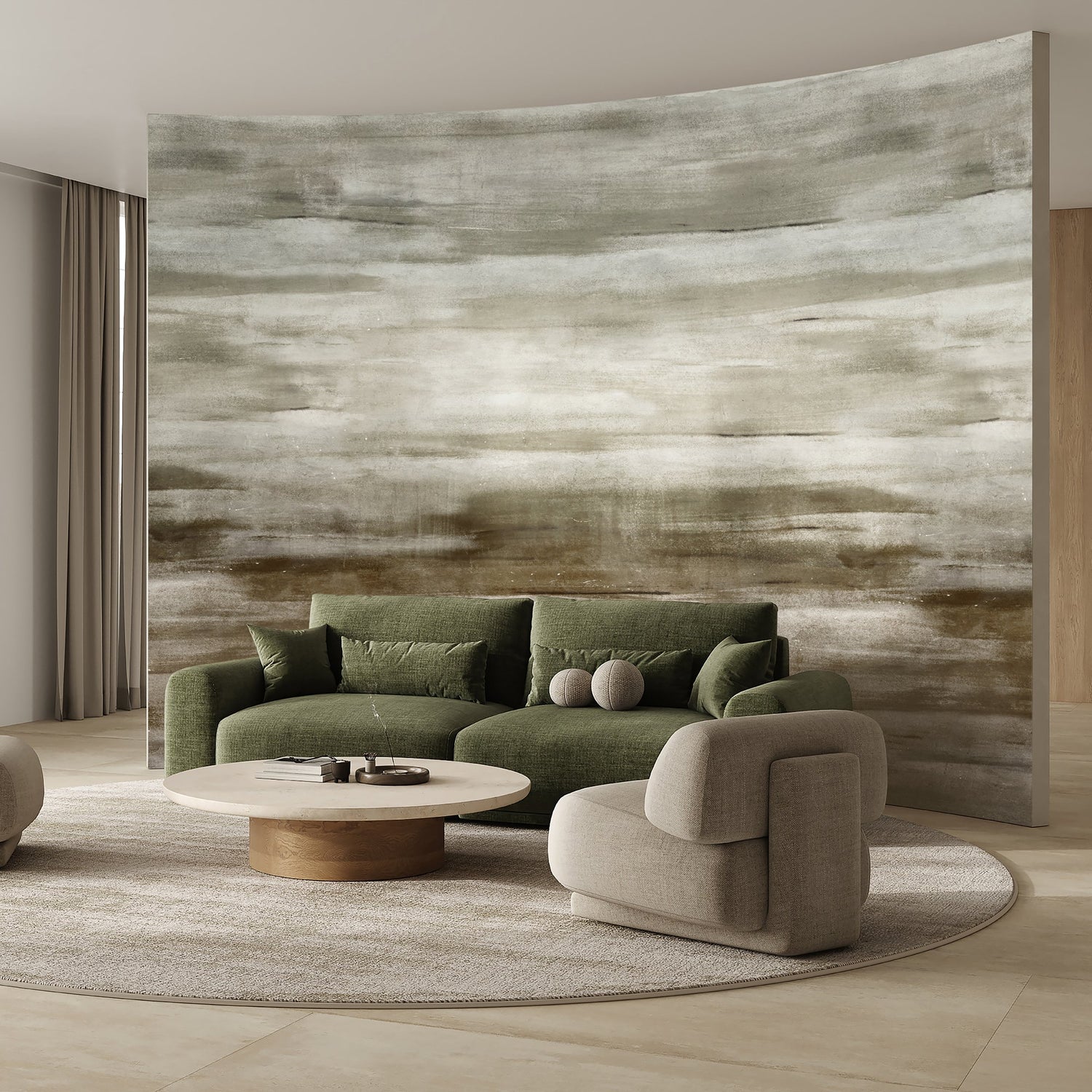 Abstract 4 Panel Mural in Green color - pattern number 27649 - by Galerie in the Cerra collection