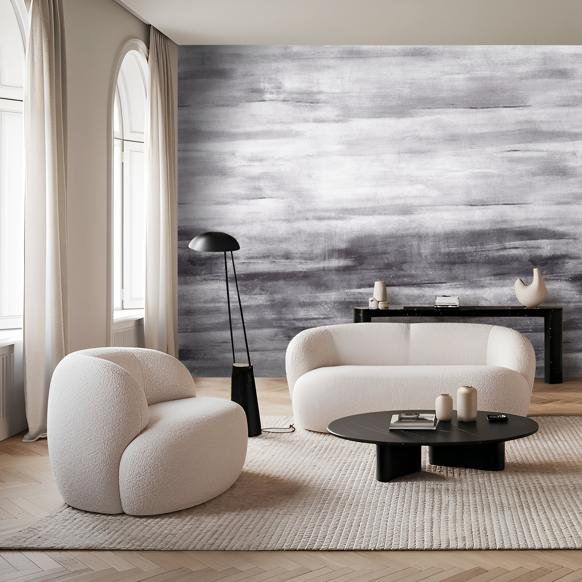 Abstract 4 Panel Mural in Silver Grey color - pattern number 27650 - by Galerie in the Cerra collection