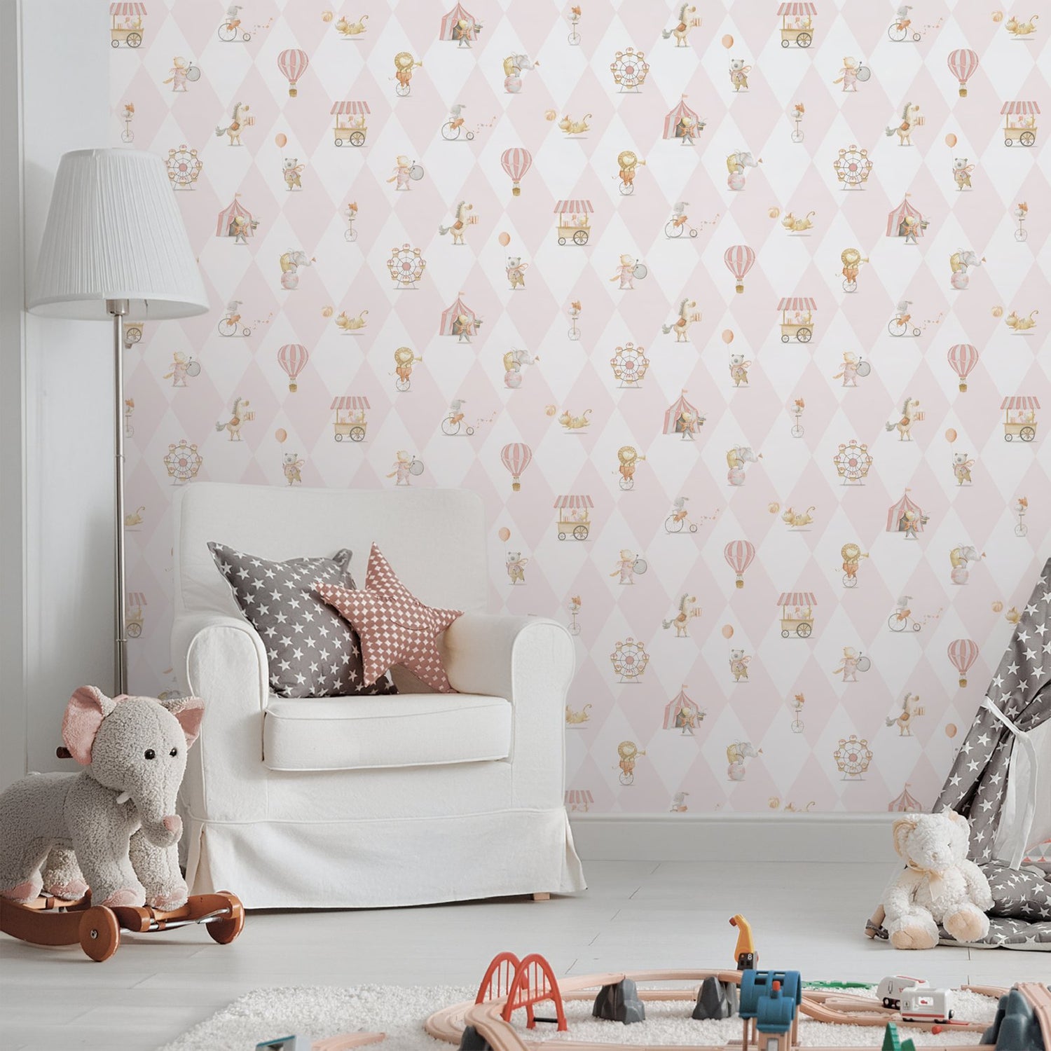 Cirque Wallpaper in Pink color - pattern number 282-1 - by Galerie in the Bambino collection
