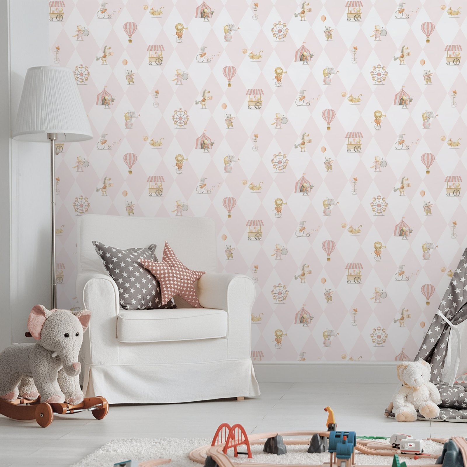 Cirque Wallpaper in Pink color - pattern number 282-1 - by Galerie in the Bambino collection