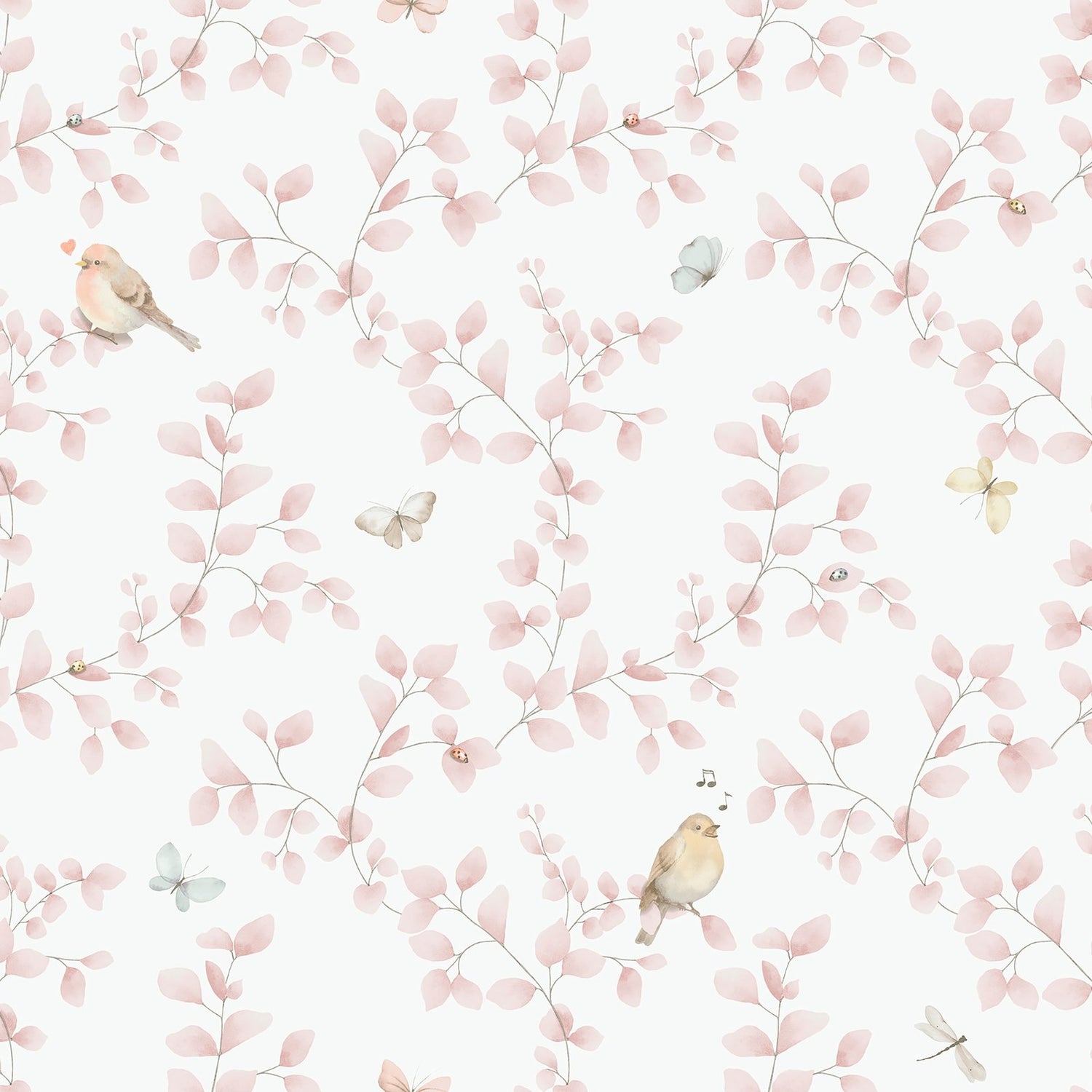Birdy Wallpaper in Pink color - pattern number 284-1 - by Galerie in the Bambino collection