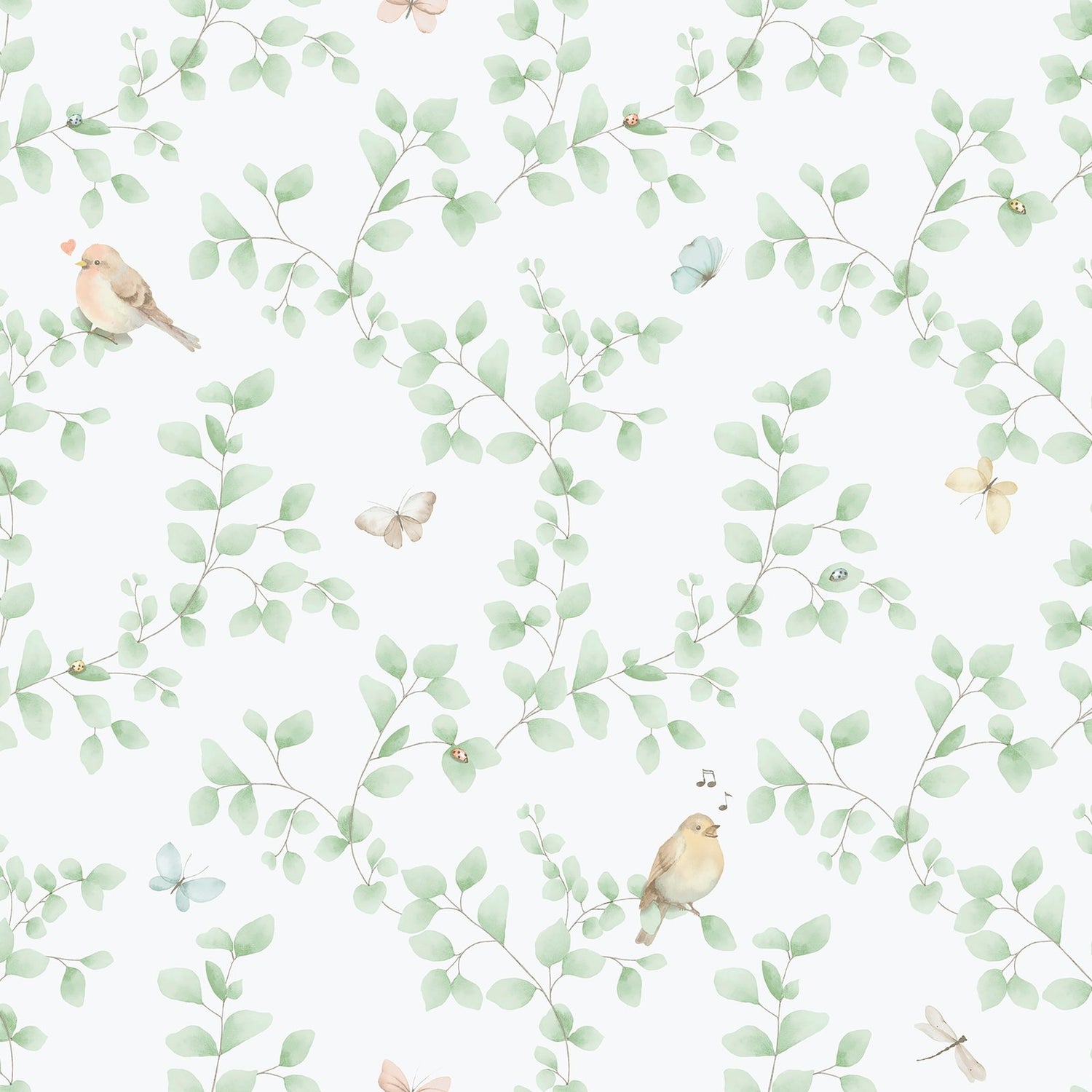 Birdy Wallpaper in Green color - pattern number 284-3 - by Galerie in the Bambino collection
