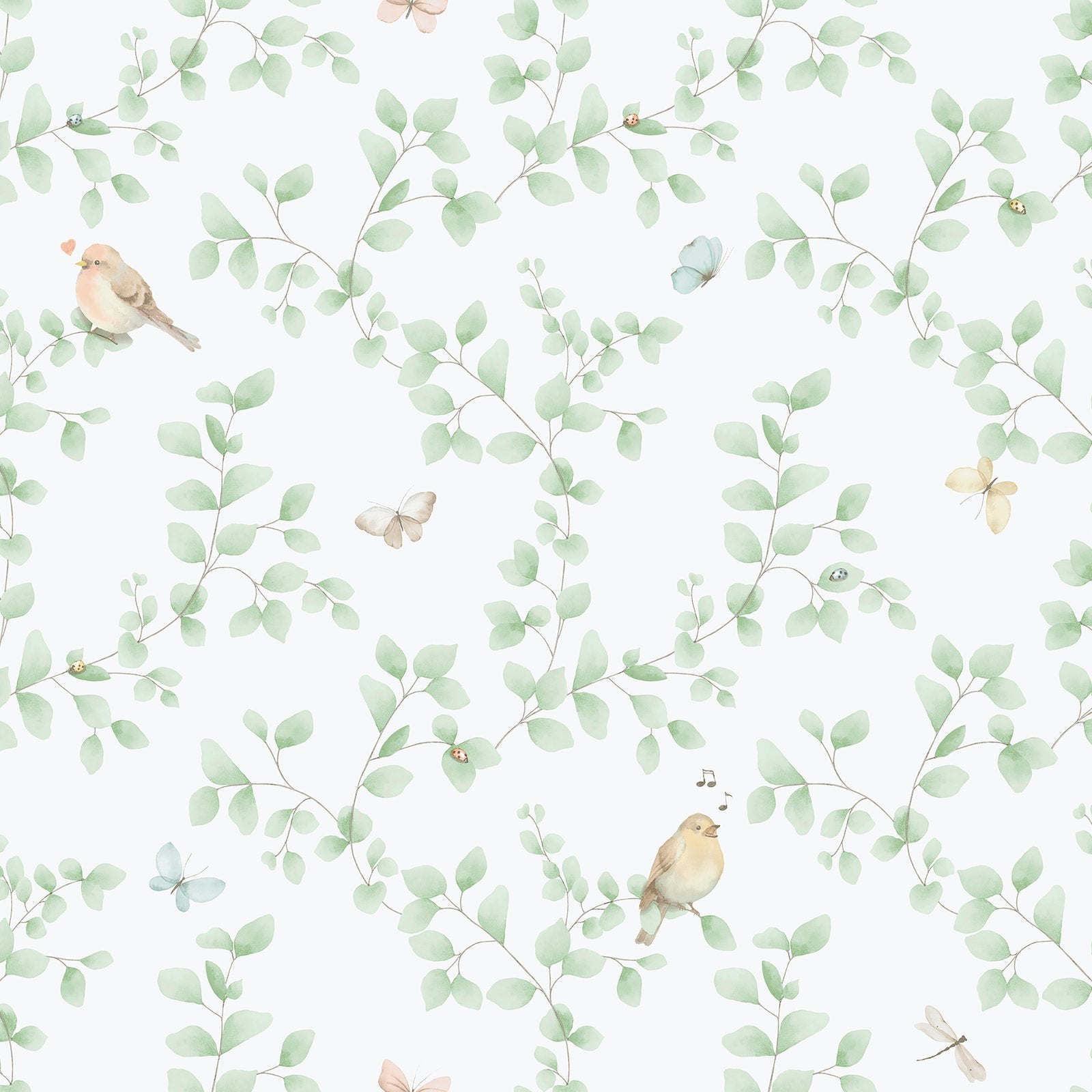 Birdy Wallpaper in Green color - pattern number 284-3 - by Galerie in the Bambino collection