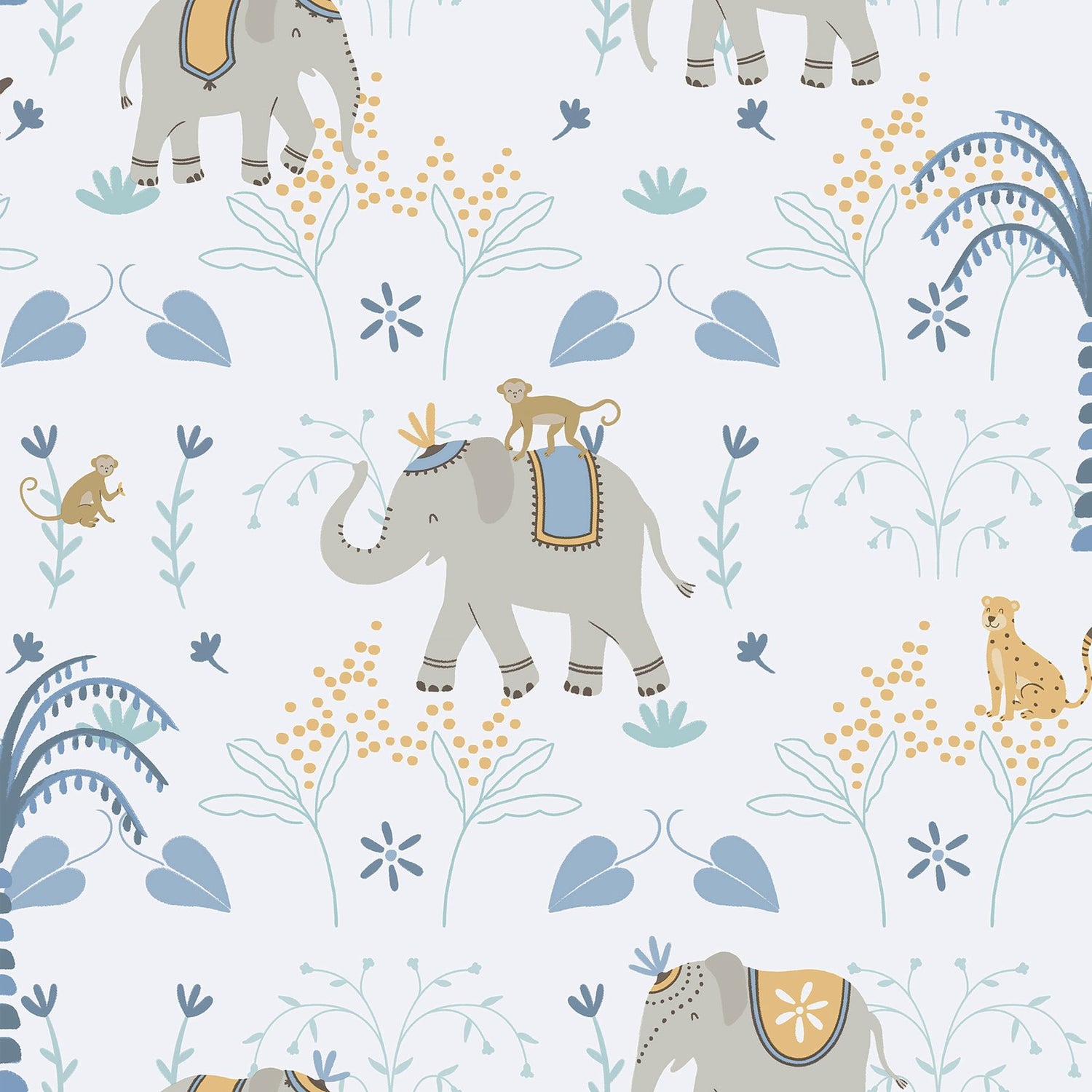 Elefun Wallpaper in Blue color - pattern number 285-2 - by Galerie in the Bambino collection