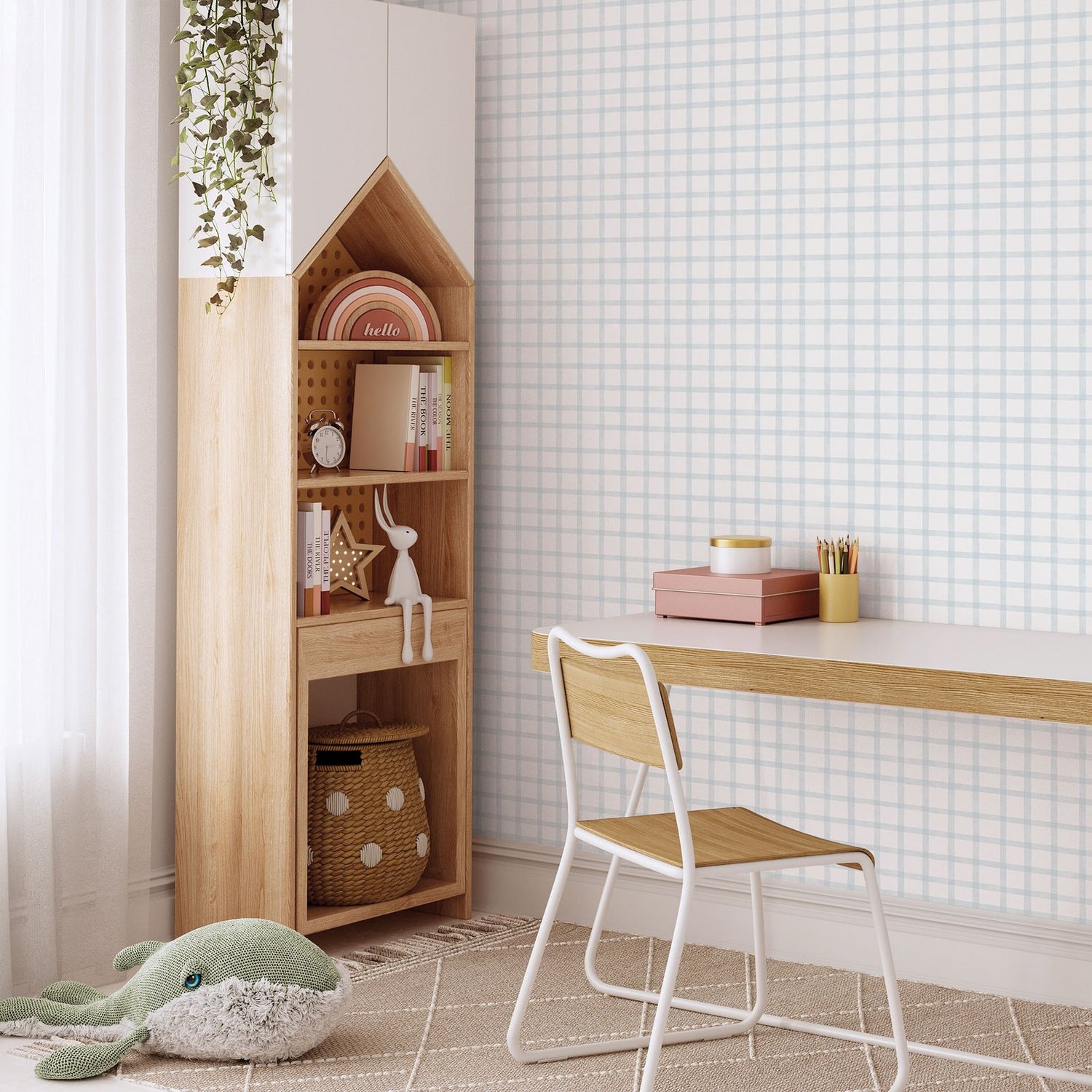Watercolour Checks Wallpaper in Blue color - pattern number 290-2 - by Galerie in the Bambino collection