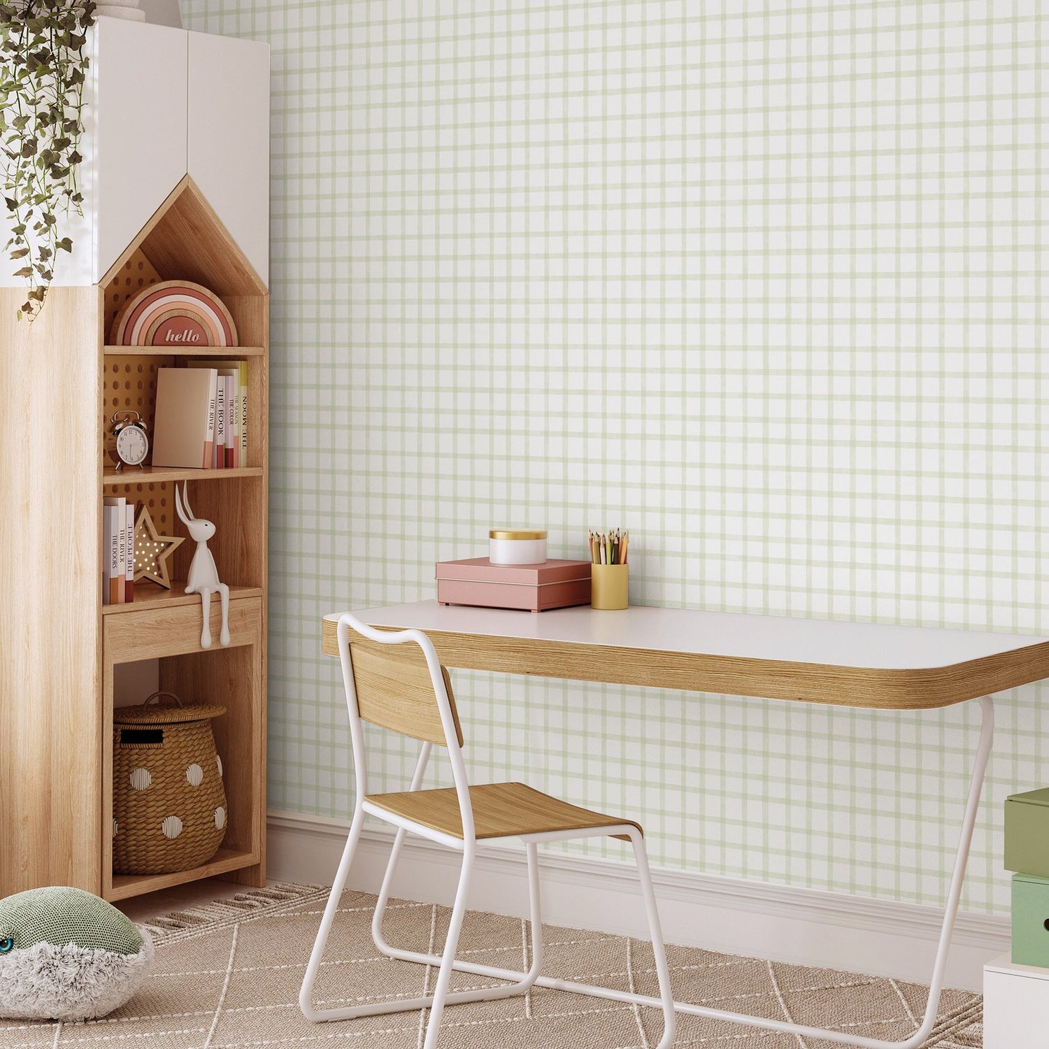 Watercolour Checks Wallpaper in Green color - pattern number 290-4 - by Galerie in the Bambino collection