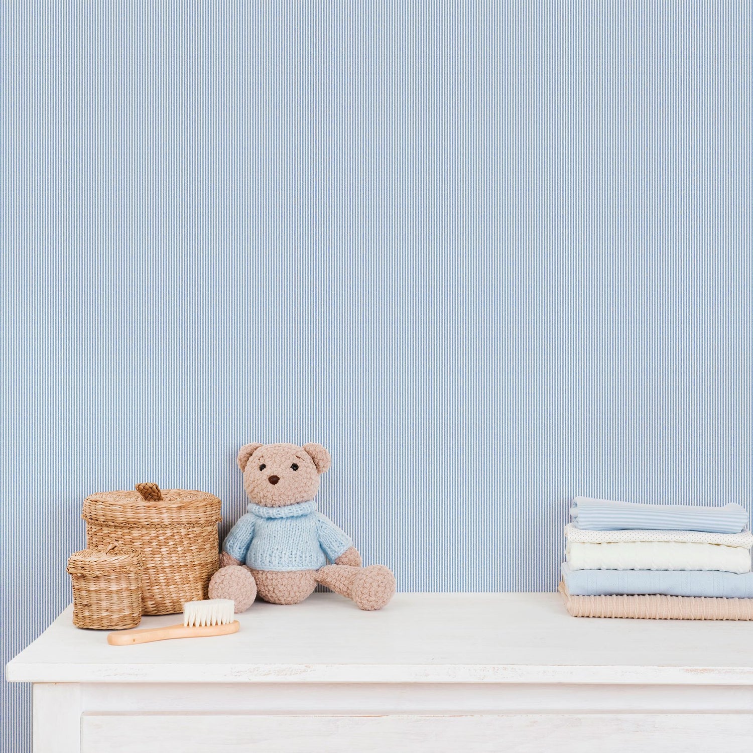 Tiny Stripes Wallpaper in Blue color - pattern number 292-2 - by Galerie in the Bambino collection