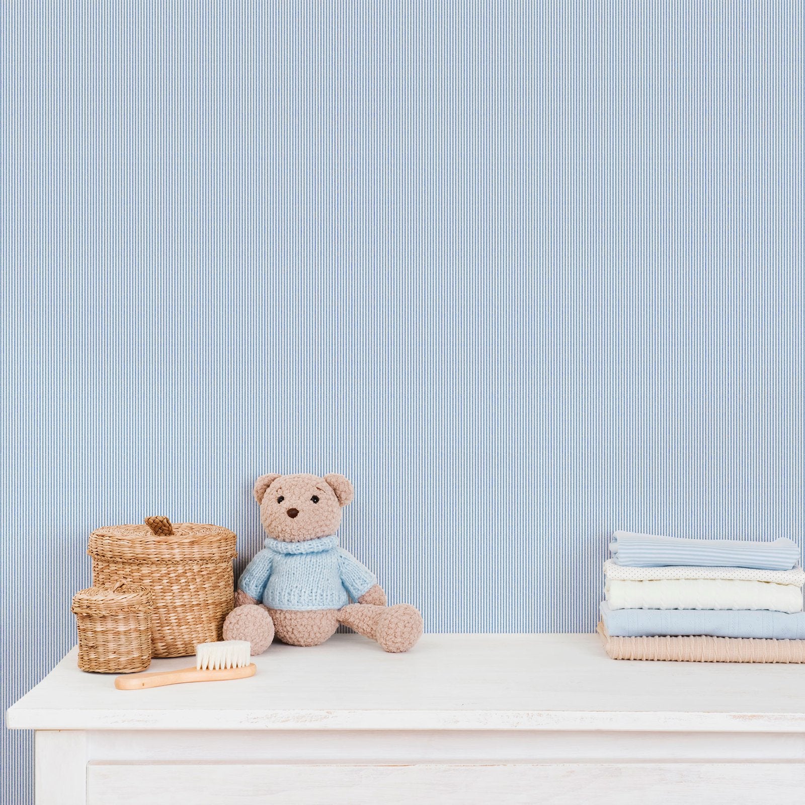 Tiny Stripes Wallpaper in Blue color - pattern number 292-2 - by Galerie in the Bambino collection