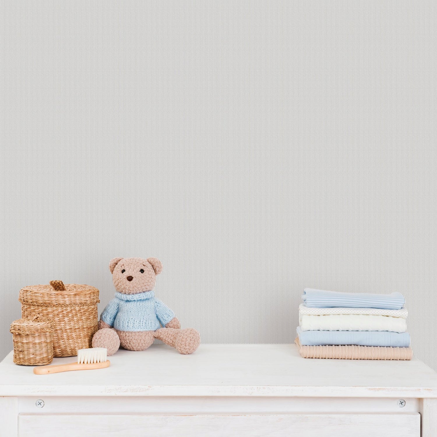 Tiny Stripes Wallpaper in Silver Grey color - pattern number 292-3 - by Galerie in the Bambino collection