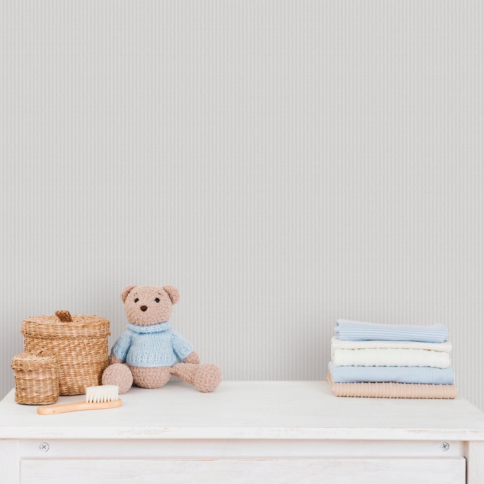 Tiny Stripes Wallpaper in Silver Grey color - pattern number 292-3 - by Galerie in the Bambino collection