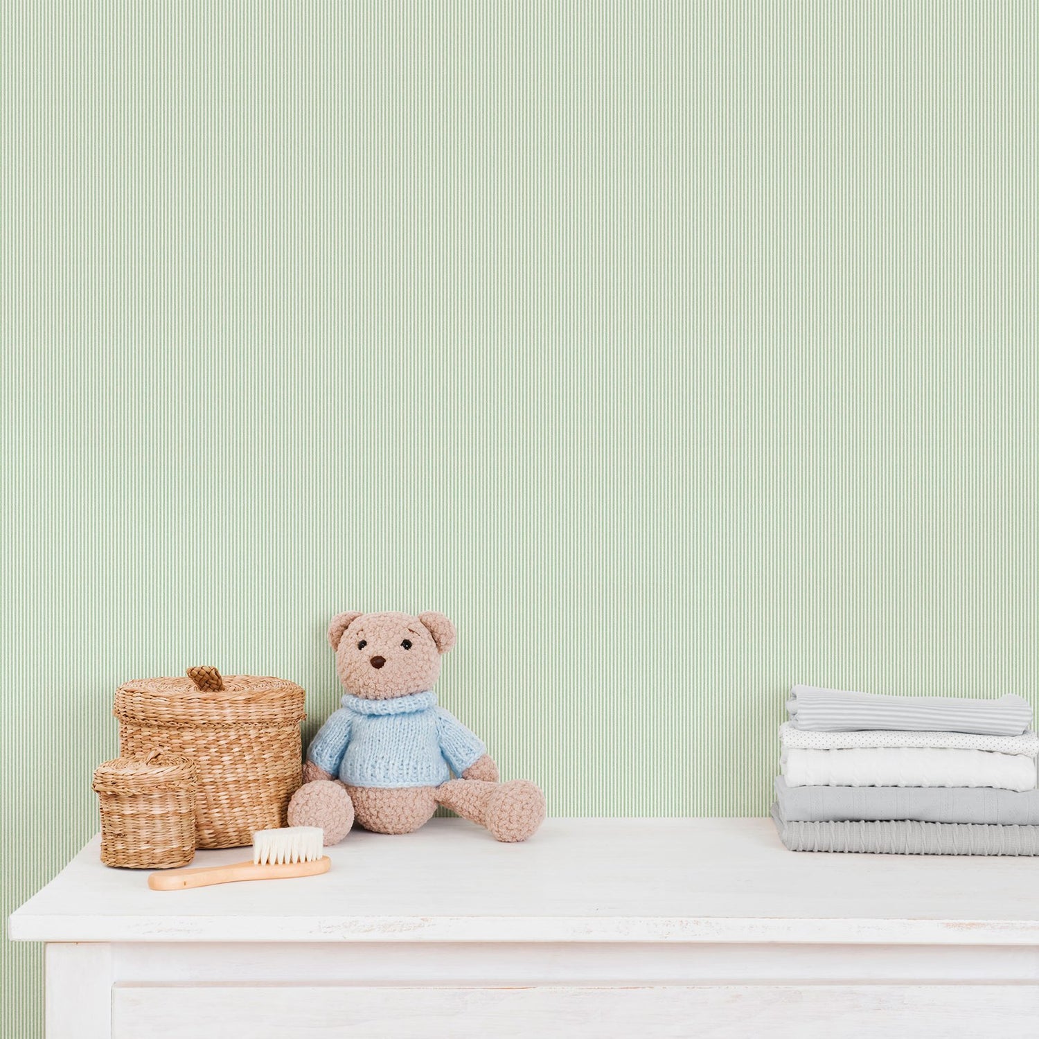 Tiny Stripes Wallpaper in Green color - pattern number 292-4 - by Galerie in the Bambino collection