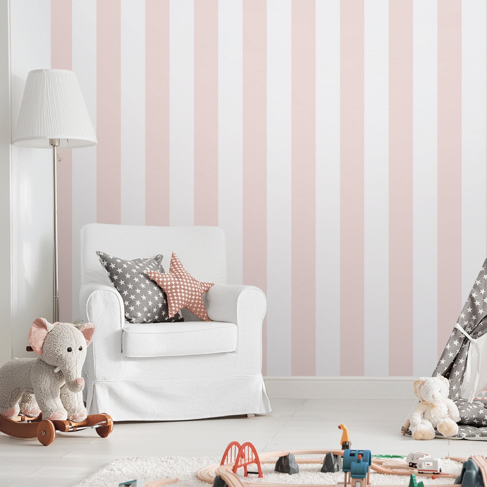 Bambino Stripes Wallpaper in Pink color - pattern number 293-1 - by Galerie in the Bambino collection