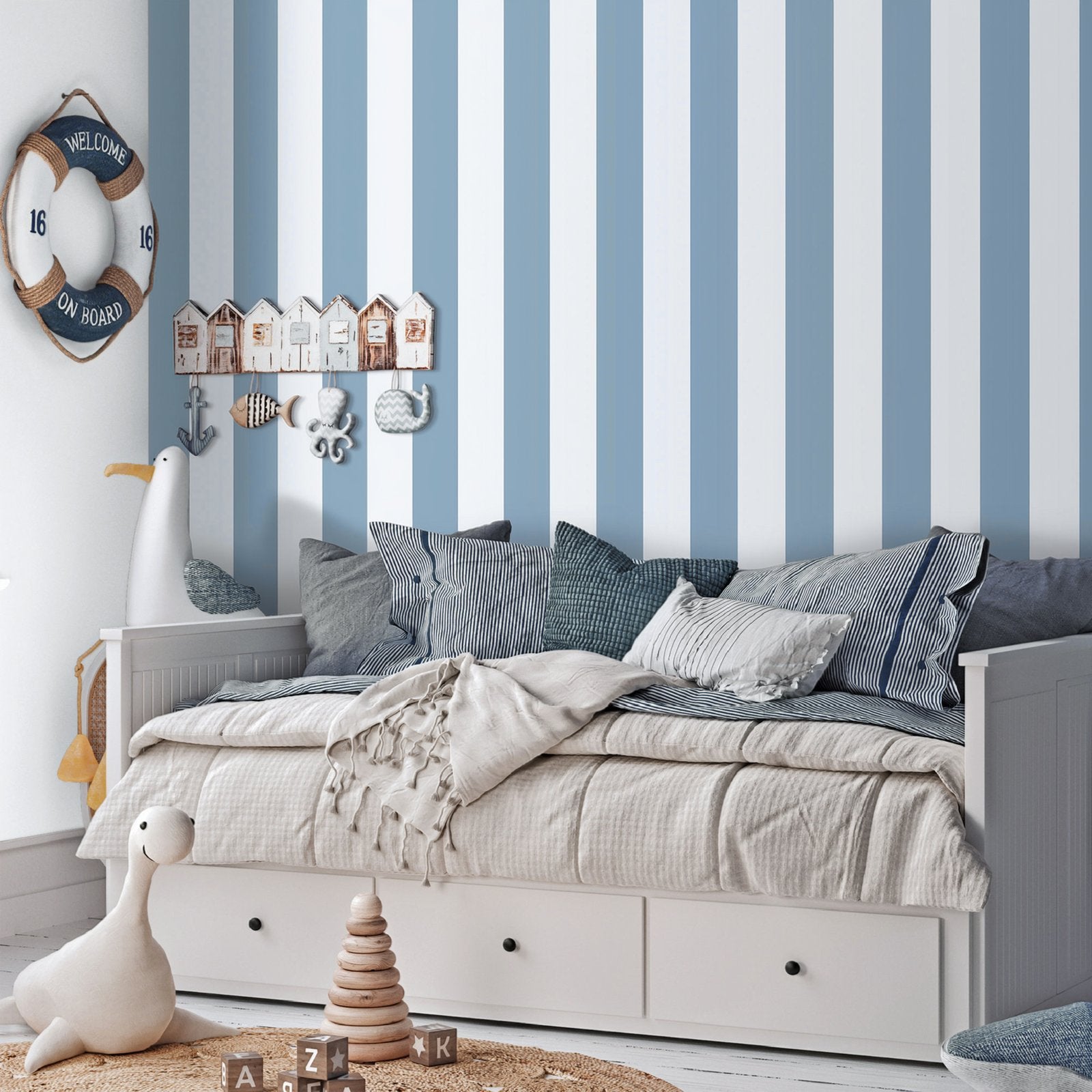 Bambino Stripes Wallpaper in Blue color - pattern number 293-2 - by Galerie in the Bambino collection