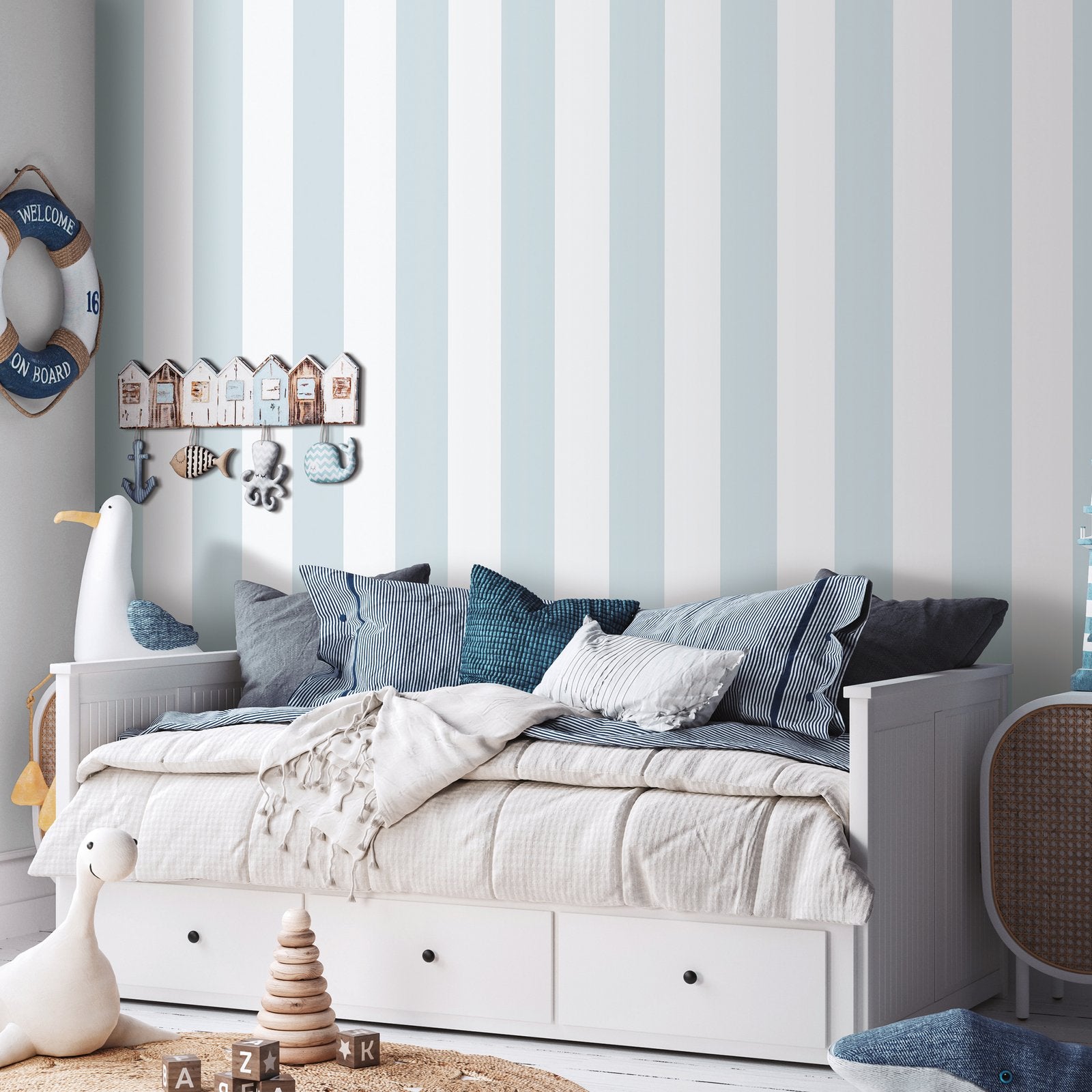 Bambino Stripes Wallpaper in Blue color - pattern number 293-3 - by Galerie in the Bambino collection
