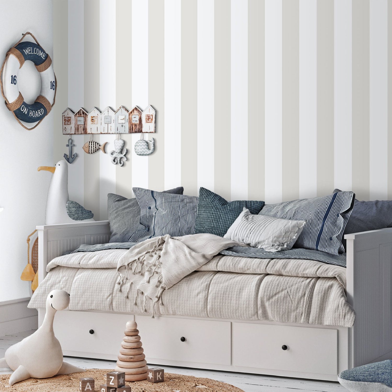 Bambino Stripes Wallpaper in Silver Grey color - pattern number 293-4 - by Galerie in the Bambino collection